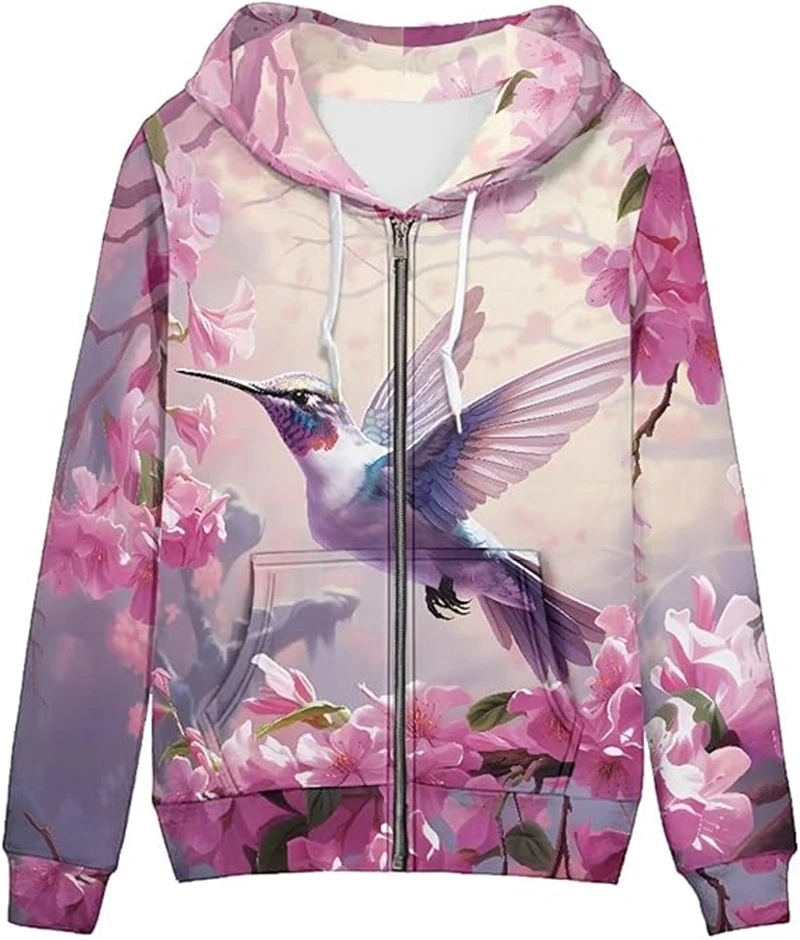 Fashion 3D Print Cute Dolphin Hummingbird Zip Up Hoodies For Women Men Clothing Daily Wear Women Sweatshirts Oversize Kids Coat