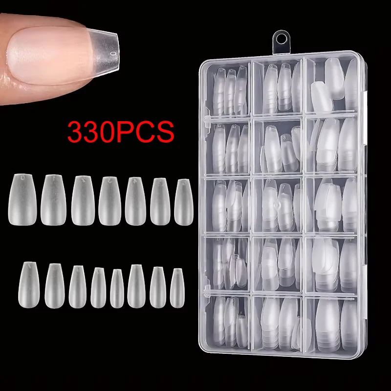 

Box of 330 Short Almond Nail Tips - Upgraded Matte Gel Nail Stickers, No File, Pre-Shaped Full Coverage Short Almond Nails