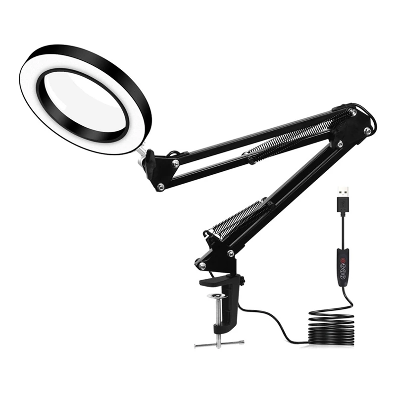 LED USB Desk Lamp LED Folding Cantilever Bracket Adjustable With 5X LED Magnifying Glass (M)