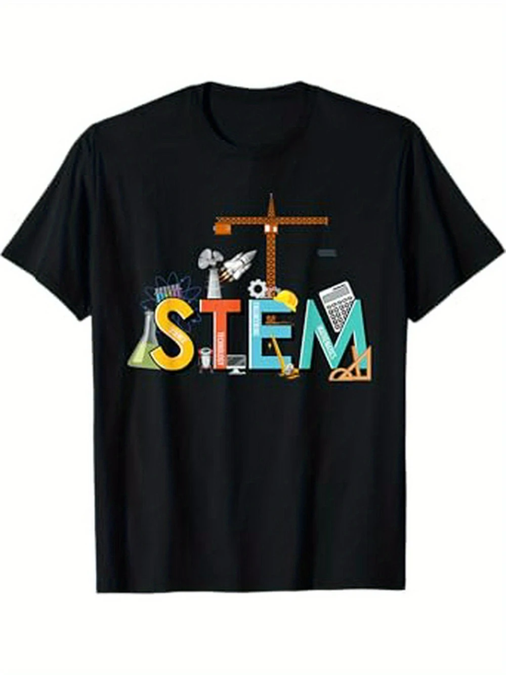 Man New Mathematical Patterns Letters Print T-Shirt Crewneck Casual Loose Street Fashion Hipster Trending Short-Sleev Men Tops