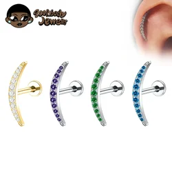 ASTM F136 Titanium Labret Helix Piercing 16/18G Internal Thread Curved Lugs Flat Tragus Conch Piercing G23 Titanium Body Jewelry