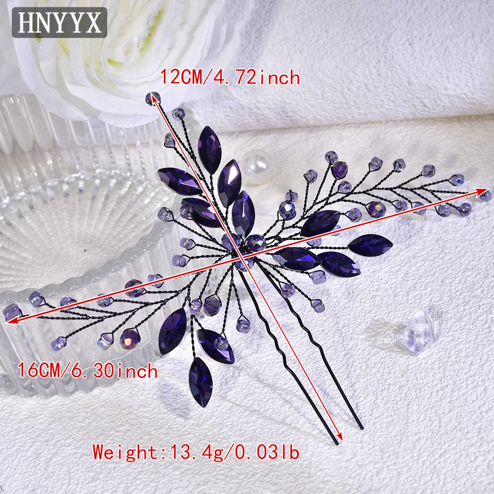 HNYYX Retro Rhinestone Hair Clip Purple Crystal U-Shaped Hairpin Bridal Hair Accessories for Wedding Vintage Headwear A228