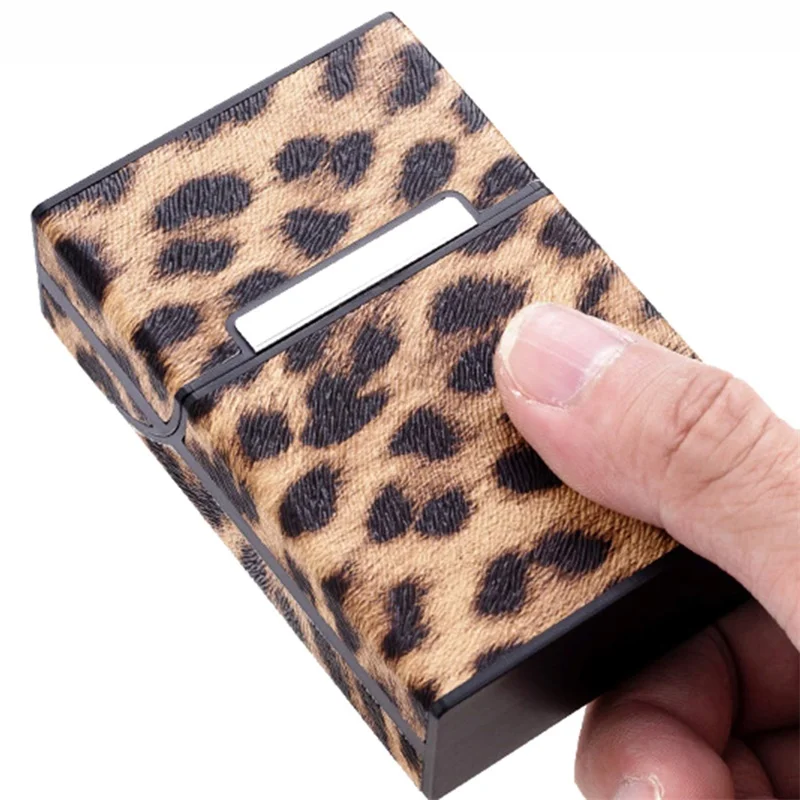 Leopard Print Cigarette Case Portable Flip Cover Soft Cigarette Case Protective Cover Leather Tobacco Holder Box 20 Cigarettes