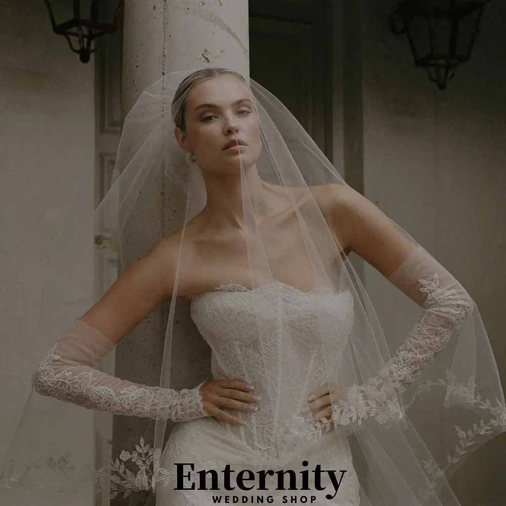 فساتين زفاف مخصصة مزينة بالدانتيل أنيقة برقبة قارب نصف كم للنساء فساتين زفاف ساحرة من التل فيستدوس دي نوفيا #5