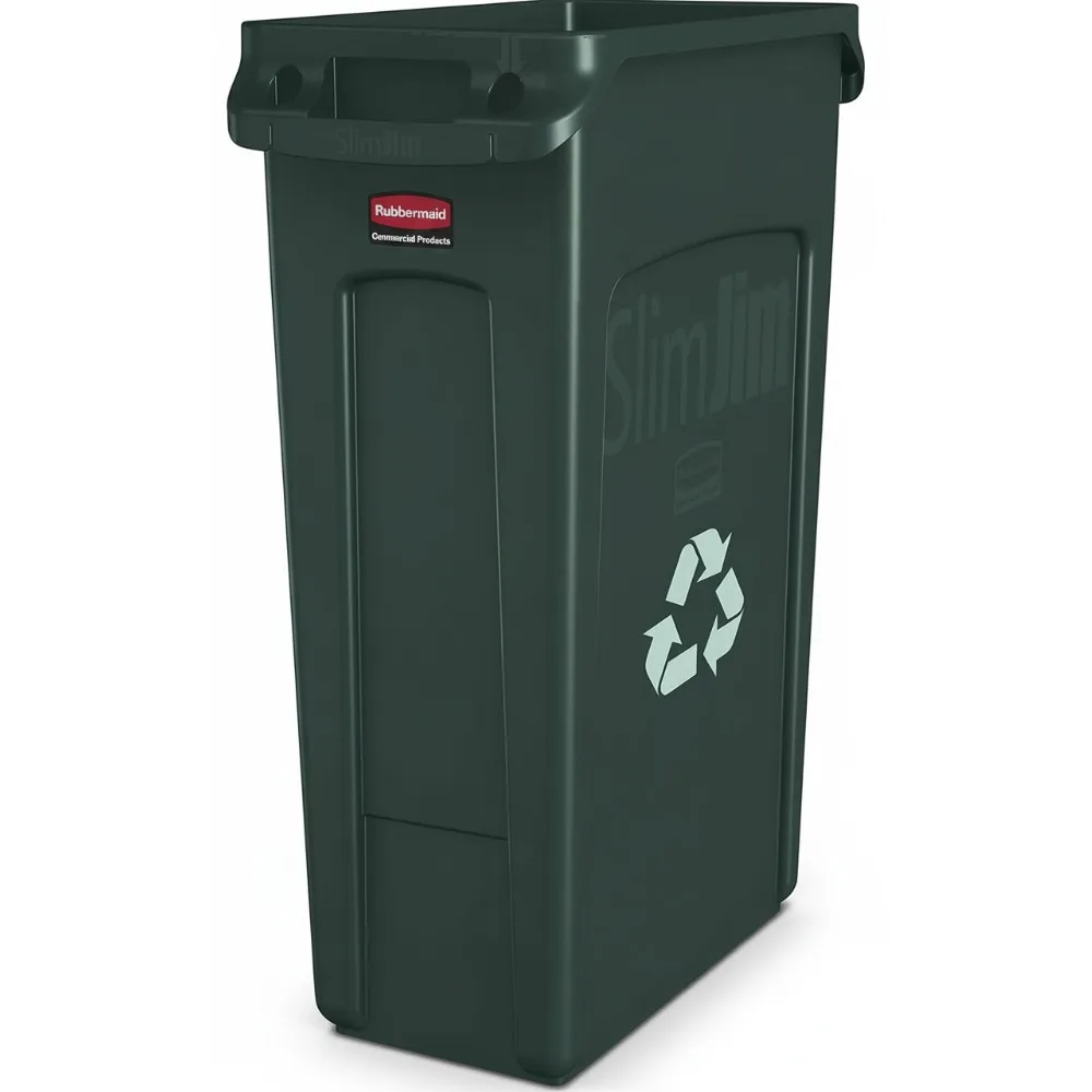 

23 Gallon Slim Plastic Recycling Bin with Venting Channels - Easy Bag Removal, Space Saving Design for Home & Commercial Use