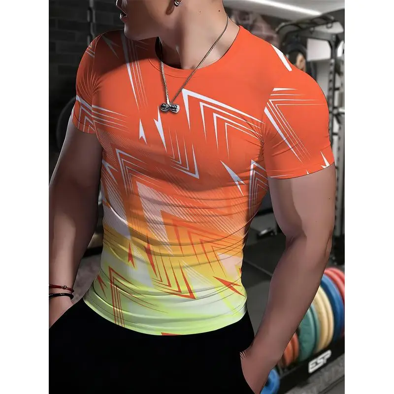 European And American Style Men's Quick Dry Sports T Shirt Stretchy Body Hugging Muscle Defining Fitness Apparel Cycling Running