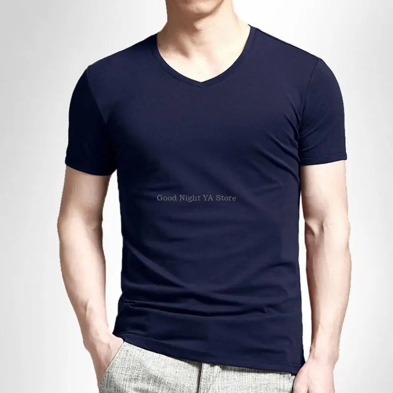Mens Summer Short Sleeve Stretch Muscle T-Shirt V-Neck Casual Fitted Simple Color Pullover Top Athletic Workout