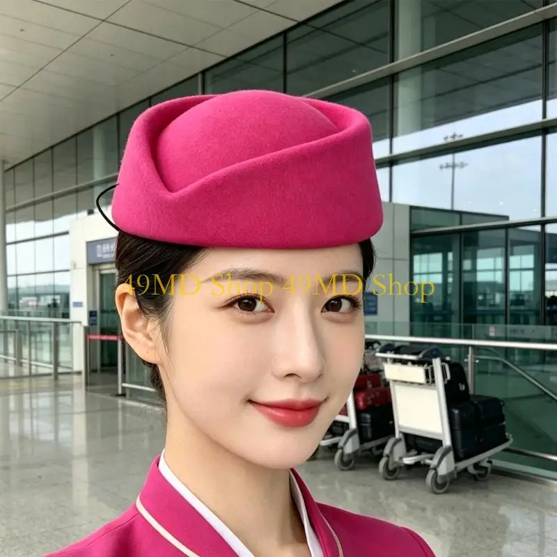 49MD Stylish Polyester Flight Attendant Cap Fashionable Fall Winter Hat for Women