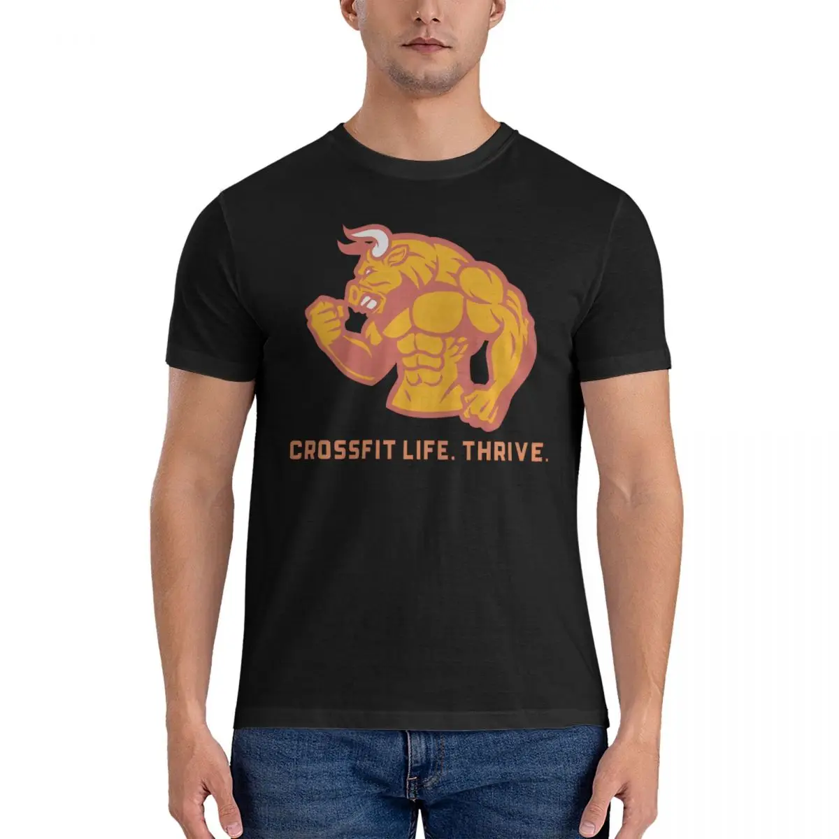 Men T-Shirts Life. Thrive. Novelty Pure Cotton Tees Short Sleeve Crossfit T Shirts Crewneck Clothes Birthday Gift