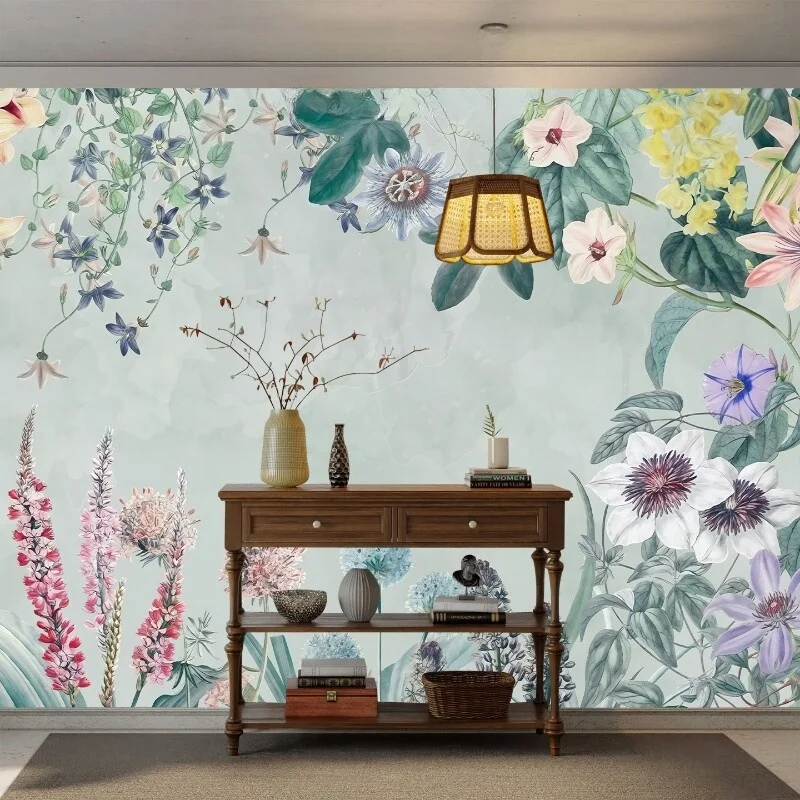 Custom Size Photo Wallpaper Modern Colorful Flowers Wall Mural For Bedroom Living Room Home Decoration self-adhesive canvas