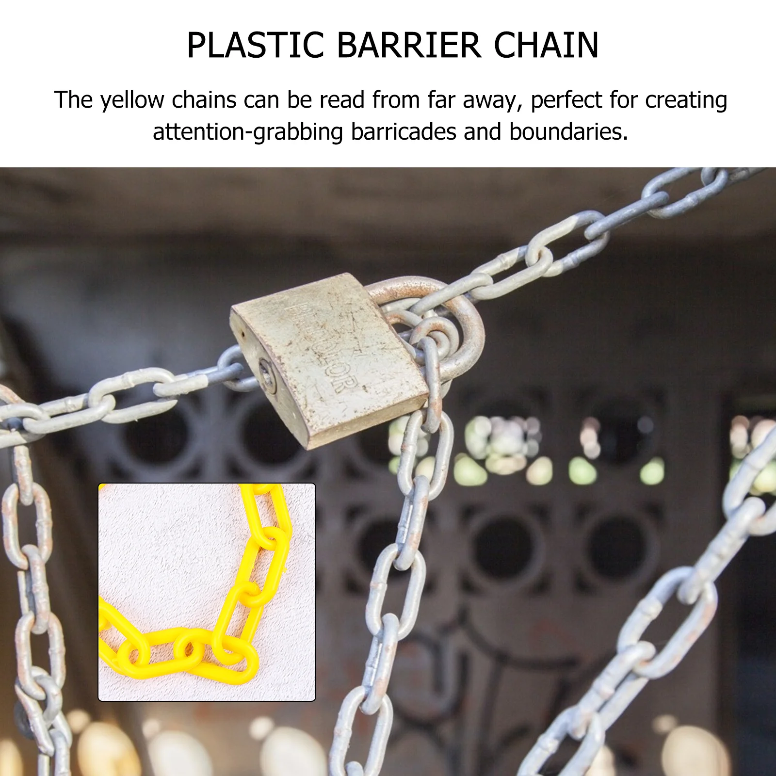 Plastic Safety Chain 10m Caution Security Road Barrier Durable Lightweight All-Weather Crowd Control Yellow High Visibility