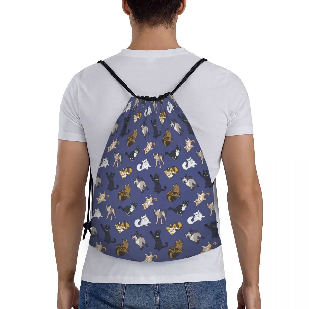 Mochila com cordão para homens e mulheres, saco de treinamento portátil Sphynx Siamese Kitten Gym Sack, gato bonito, esporte