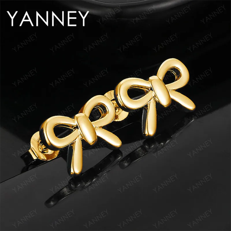 

Charming 925 Sterling Silver 18K Gold Exquisite Cute Bowknot Earrings Women's Engagement Jewelry Gift Party Fashion