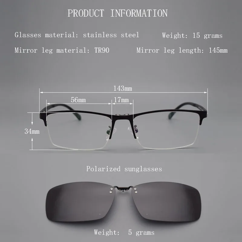 Glasses Frame For Men With Magnet Polarized Clip On Sunglasses Glasses Half Frame Prescription Eyeglasses Uv400 Soft Temples