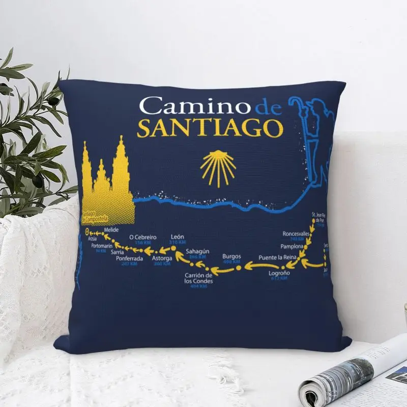 Custom Fashion Camino De Santiago Map Cushion Covers 40x40cm Soft Pillow Case for Sofa Square Pillowcase