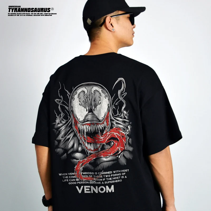 Marvel Collaboration Movie Venom 2 All-cotton Short-sleeved T-shirts for Men and Women, Loose Fit