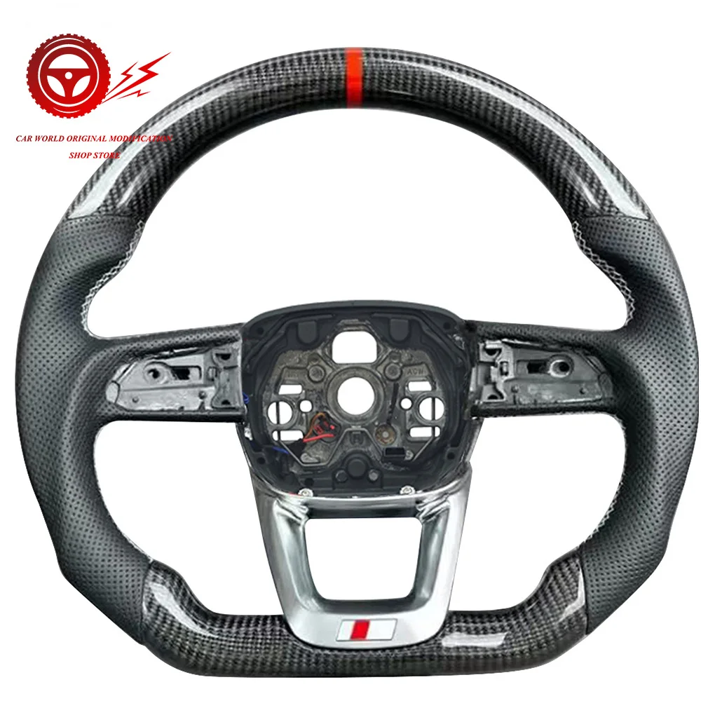 

Customized For Audi Q3 Carbon Fiber Semi Perforated Flat Bottomed Sports Steering Wheel Upgrade With Heating