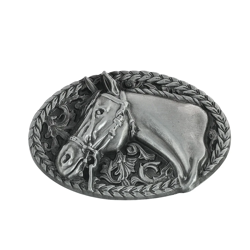 Embossed 3D Horse Steed Donkey Chinese Zodiac Animals Zinc Alloy Belt Buckle Oval Hook Clasp Leather Crafts Man Jeans Accessory