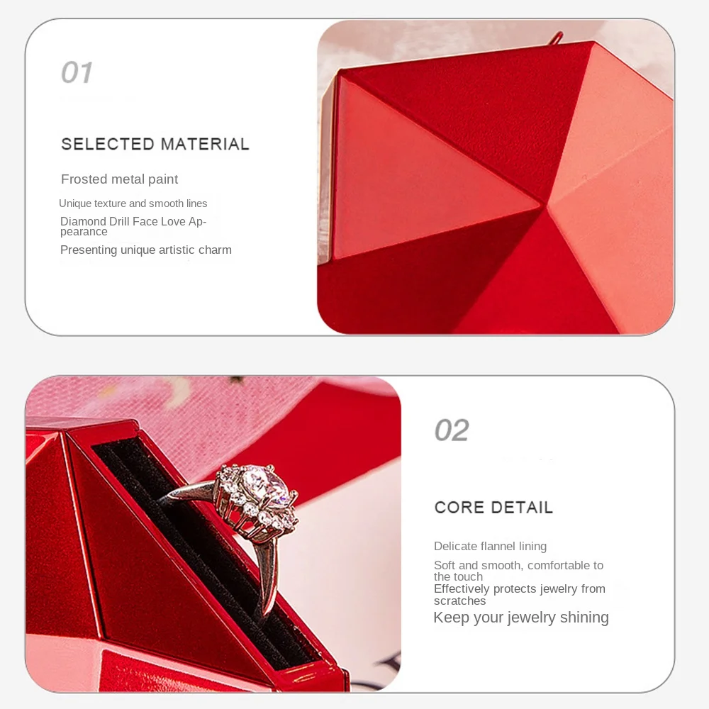 New Heart Shaped Diamond Ring Box Automatic Pop-up Portable Jewelry Box Jewelry Storage Display Case Valentine's Day Gifts