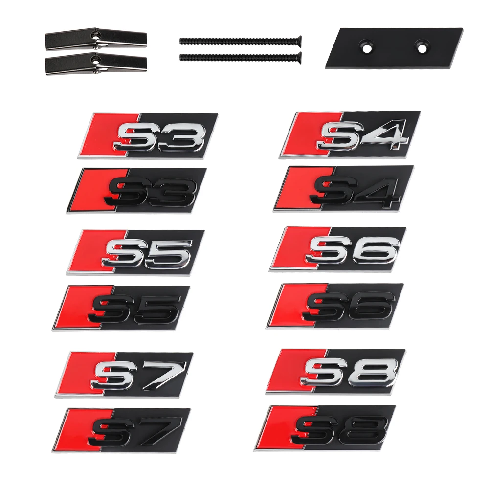 3D ABS Car Front Grille Emblem Decorative Accessories S Badge For Audi S3 S4 S5 S6 S7 S8 Logo Auto Styling Modification