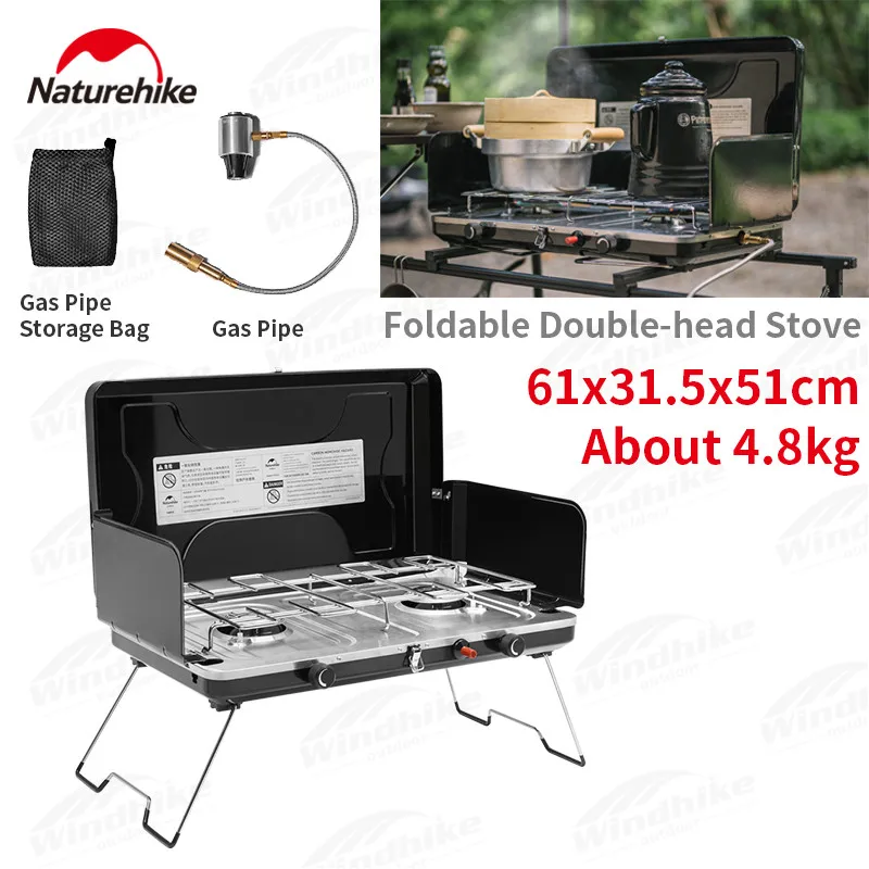 

Naturehike Outdoor Double-Head Gas Stove Foldable Stainless Steel 3000W Camping High-Power Folding Stove BBQ Cooking Furnace