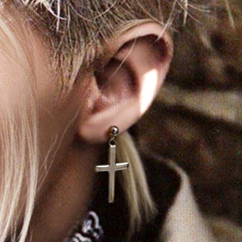 

Cross Dangle Earrings Surgical Steel Ball Stud Drop Cross Earring Gothic Minimalist Grunge Piercing Jewelry Unisex Gift Set