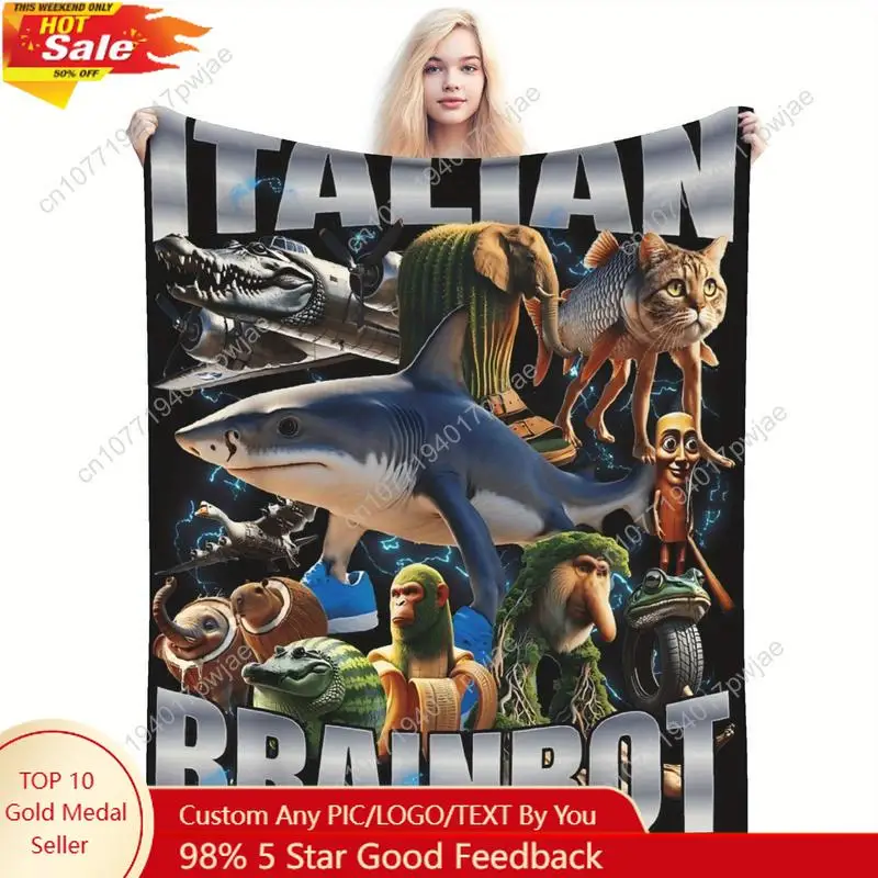 

Brainrot Italian Art Soft Flannel Blanket Bold Graphic Design Cozy All-Season Throw for Sofa Bed Camping Office Custom blankets