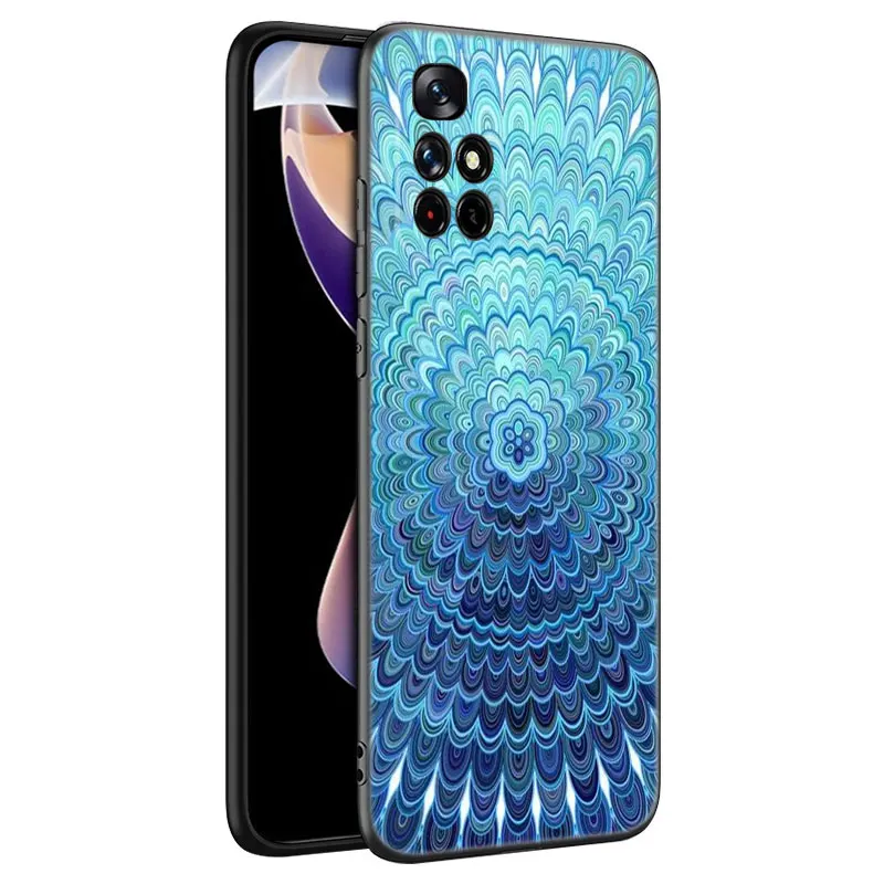 Totem Mandala Flower Phone Case For Xiaomi Redmi Note 8 9 10 11 11E 11T 11S 12 Pro 4G Plus 5G 8T 9S 10S 12S Black Silicone Cover