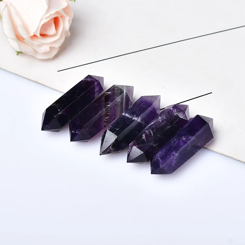 Natural Dreamy Amethyst Crystal Hexagonal Double Terminated Points Wand Meditation Reiki Healing Stone DIY Mineral Jewelry Gift