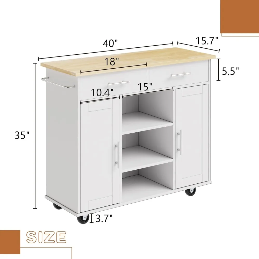 QAQA 40" Kitchen Island Cart Furniture cart on Wheels with Storage，Rolling Portable Dining Room Serving Utility Carts Mobile Mov image 2