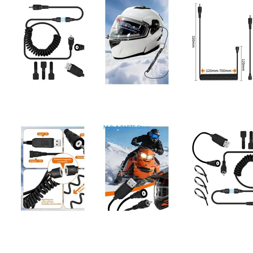 U1JF Power Supply Cord USB Port Snowmobile Helmet Heated Connector For Heated Motorcycle Gear Energy Efficient