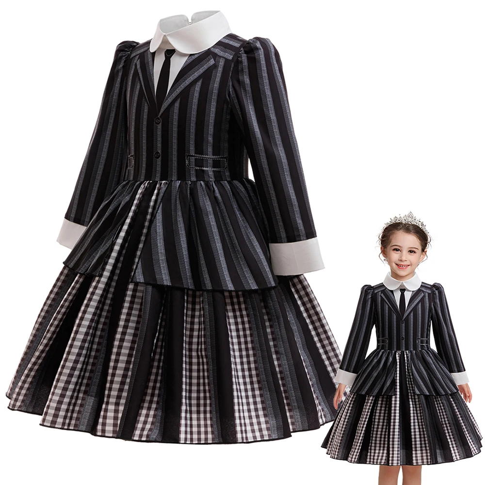 

Movie Wednesday Same Style Striped Uniform Girl Princess Dress For Halloween Birthday Party Dresses Girls Formal School Costume