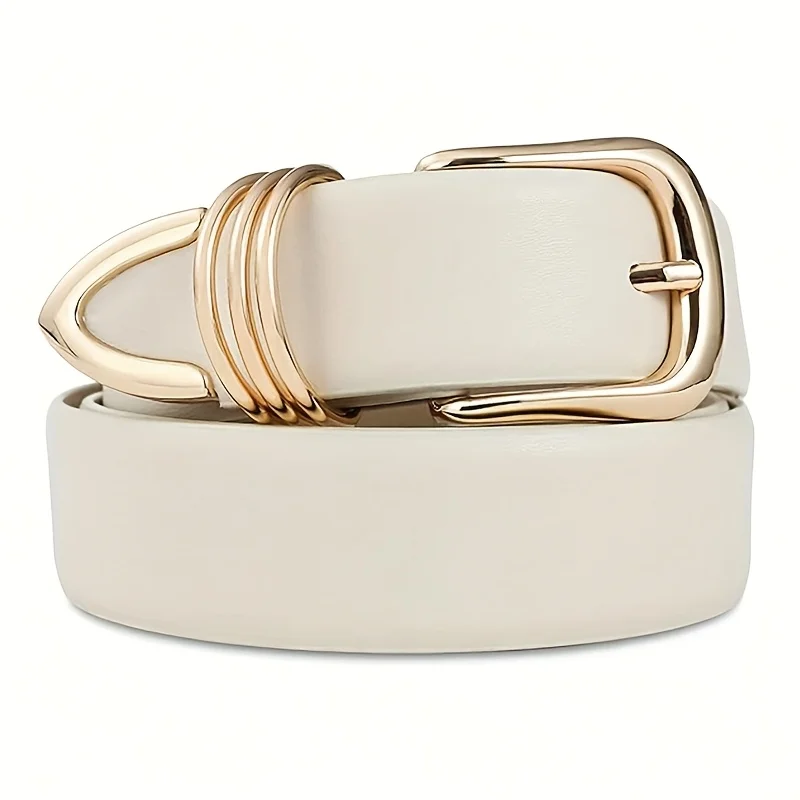 女性用フェイクレザーベルト、ゴールデンオーバルバックル付き - ジーンズ、パンツ、スカート用の調節可能なカジュアルベルト - 耐久性のあるファッションアクセサリー