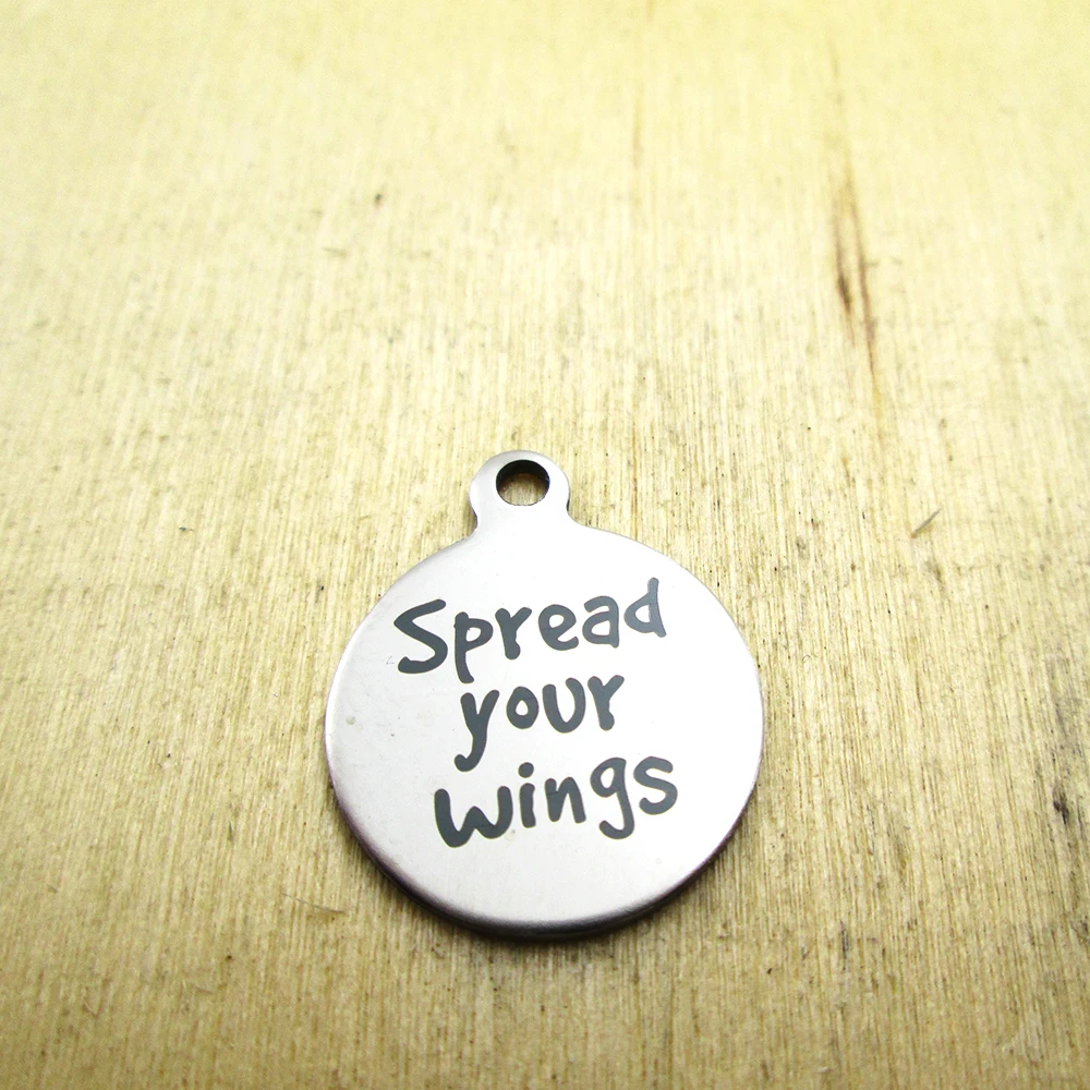 20pcs--spread your wings stainless steel charms - Laser Engraved - Customized - DIY Charms Pendants