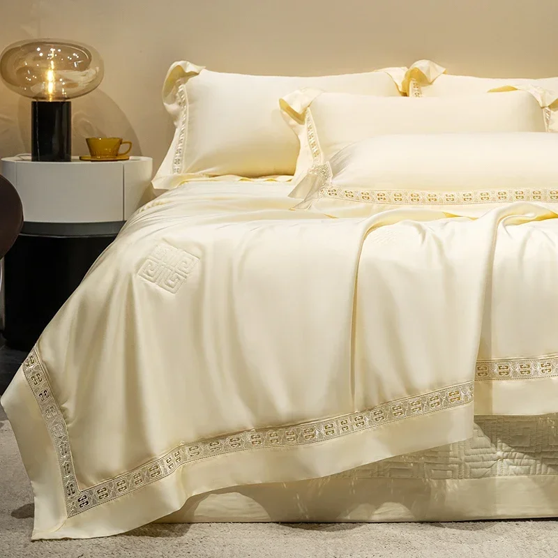 Custom High Quality 1000TC Egyptian Cotton Hotel Bedding Set Woven Polyester Quilt Cover and Sheet