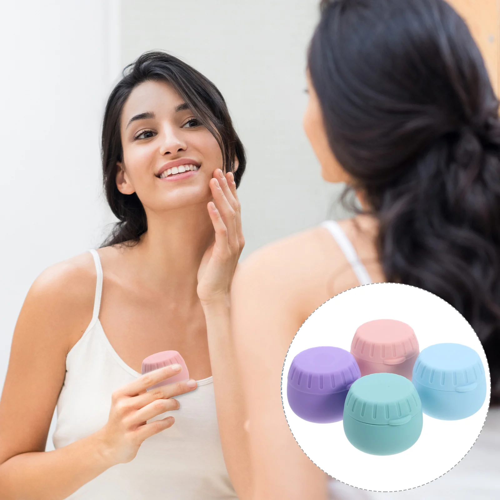 Caja de embalaje de 4 Uds., tarros de viaje de crema para contenedores pequeños de silicona con tapas, muestra de loción