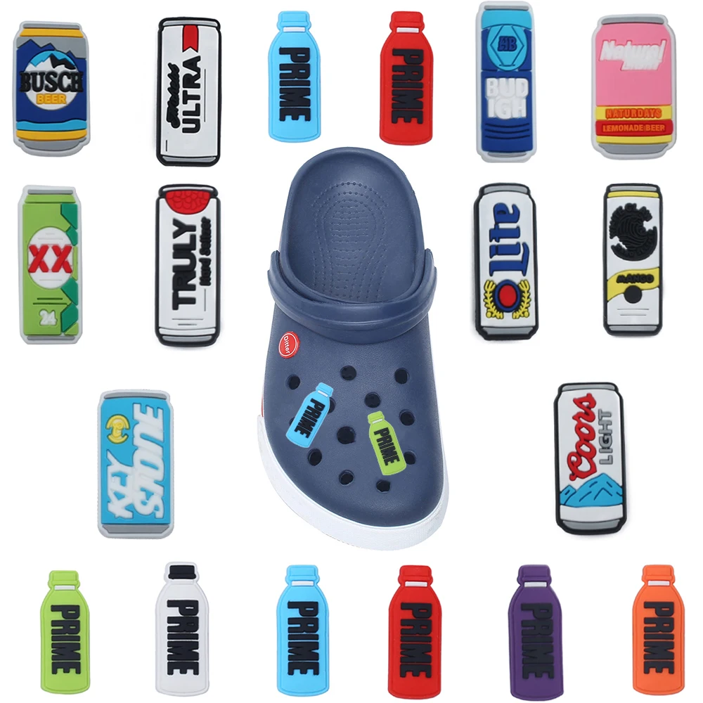 

Single sale Prime 1pcs Drink Beer Can Shoe Charms PVC Accessories DIY Shoe Decoration For Classic Clog Kids X-mas Gifts