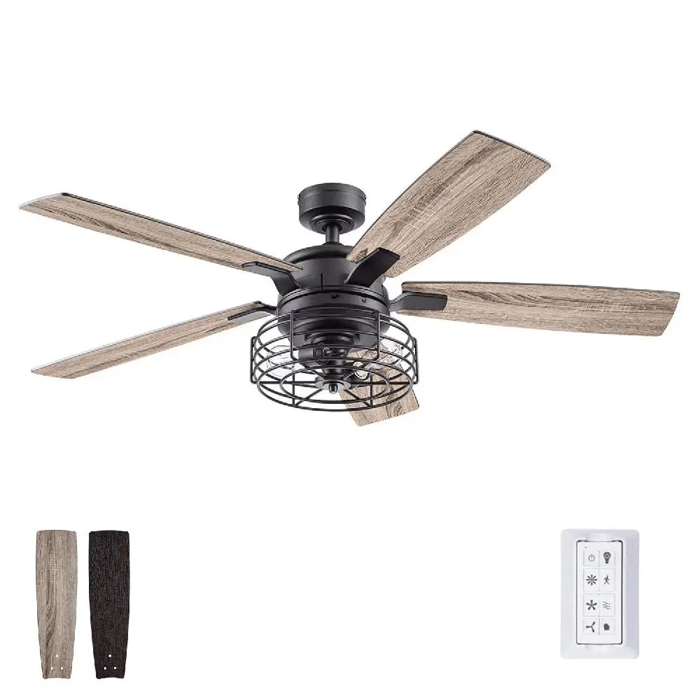 52 Inch Ceiling Fan with Light Dimmable Edison Bulbs Remote Control Industrial Chic Reversible Blades Home Living Room Bedroom