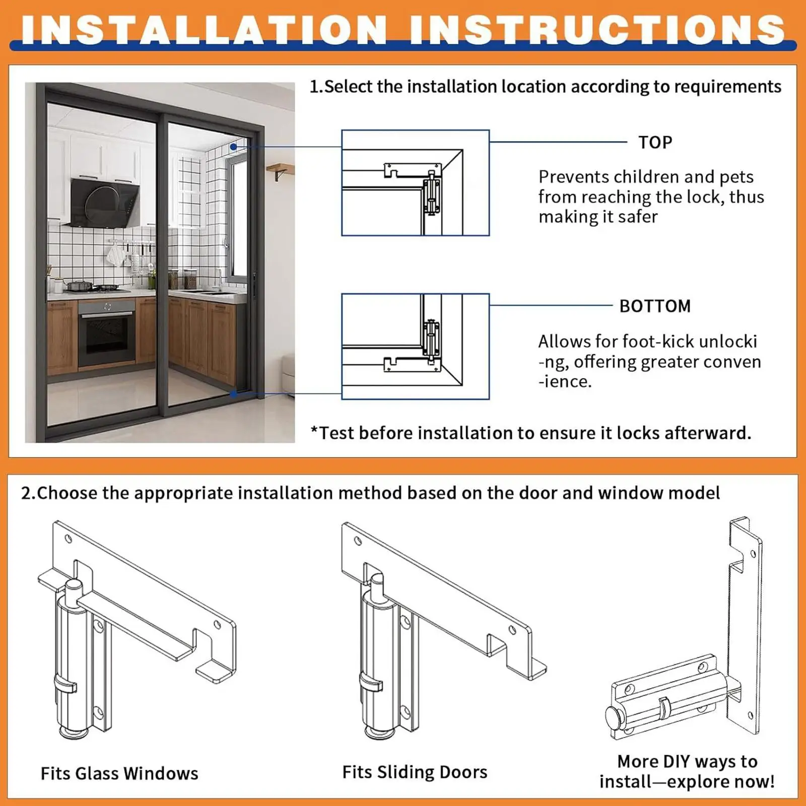 Sliding Door Security Lock Sliding Glass Door Lock Easy Installation Keyless