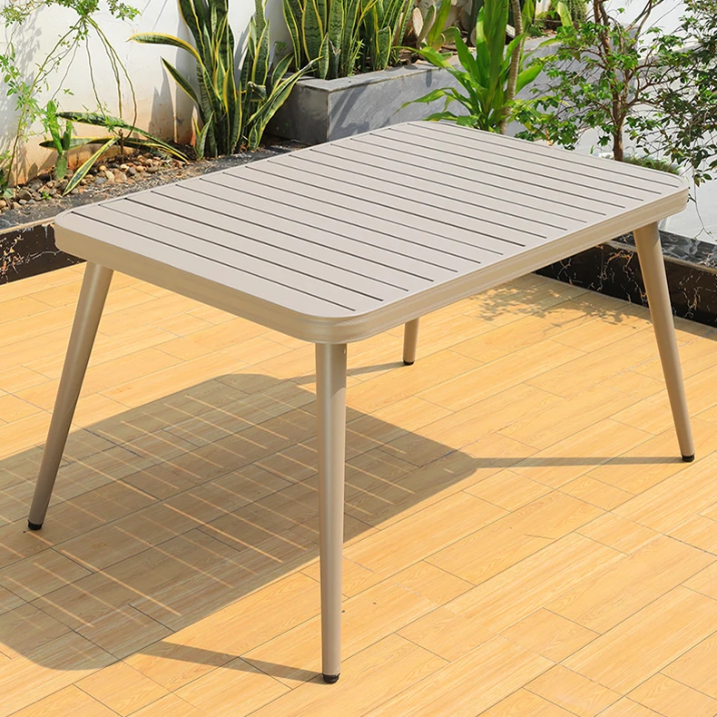 

Champagne Luxury All Aluminum Outdoor Dining Table All Weather Patio Table Furniture Aluminum Rectangular Garden Dinning Table