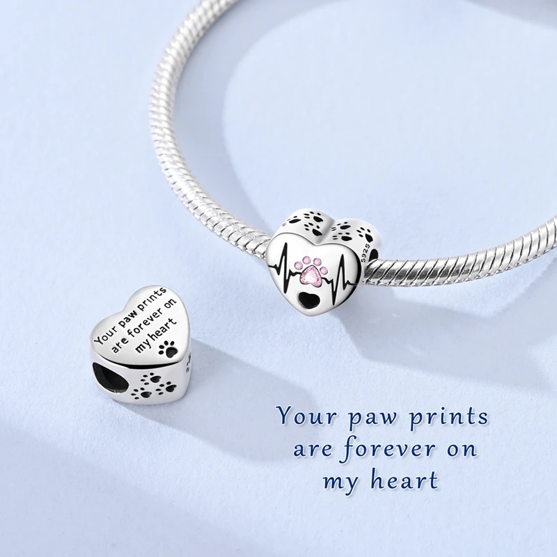 Original 925 Sterling Silver Charms Heart Paw Bead Cat Dog Play Hug Pet Pendant Fit Original Bracelet For Women DIY Jewelry Gift