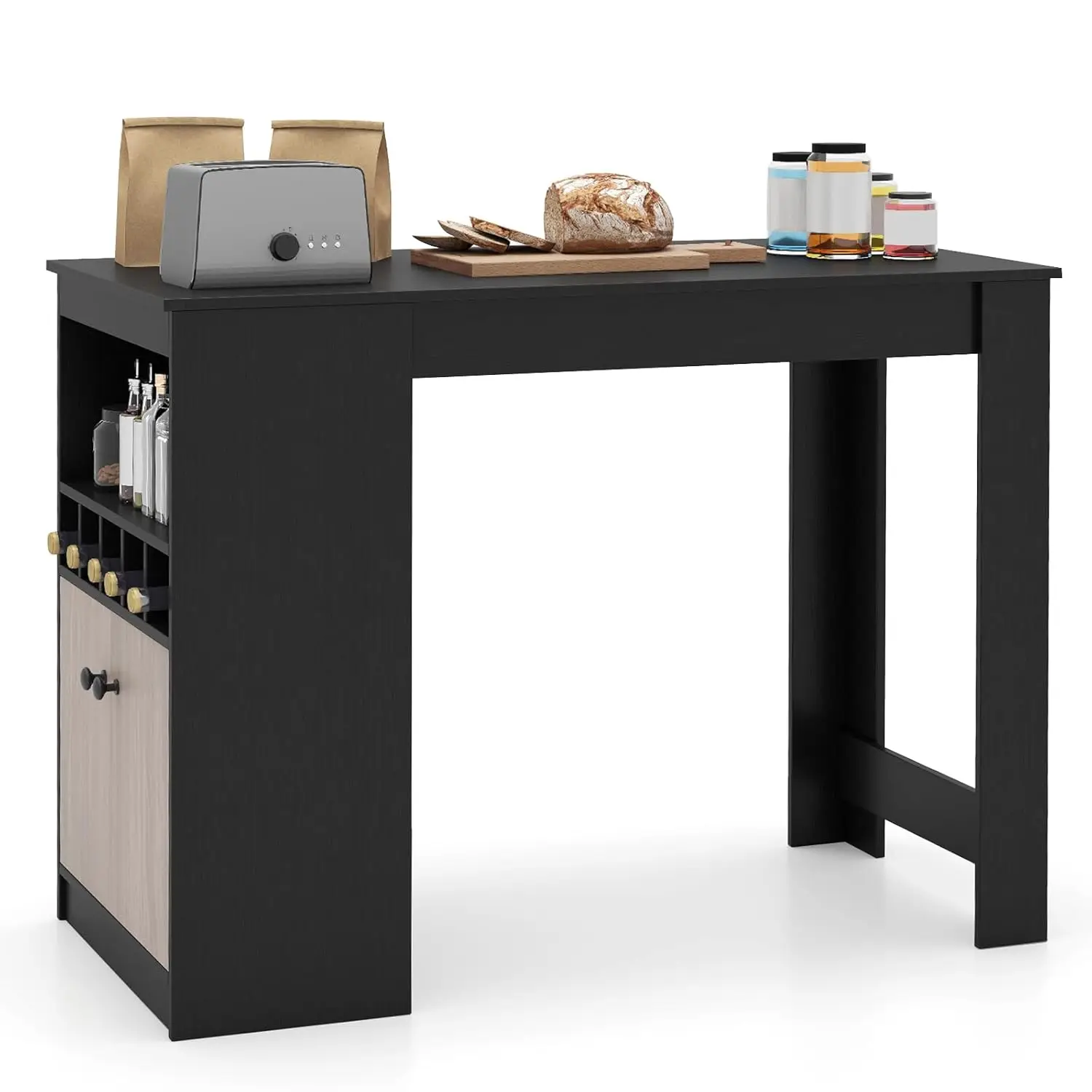 

48" Dining Table, Counter Height Bar Table with Storage Cabinet, Wine Rack, Compartment & Adjustable Shelf, Modern, Customized