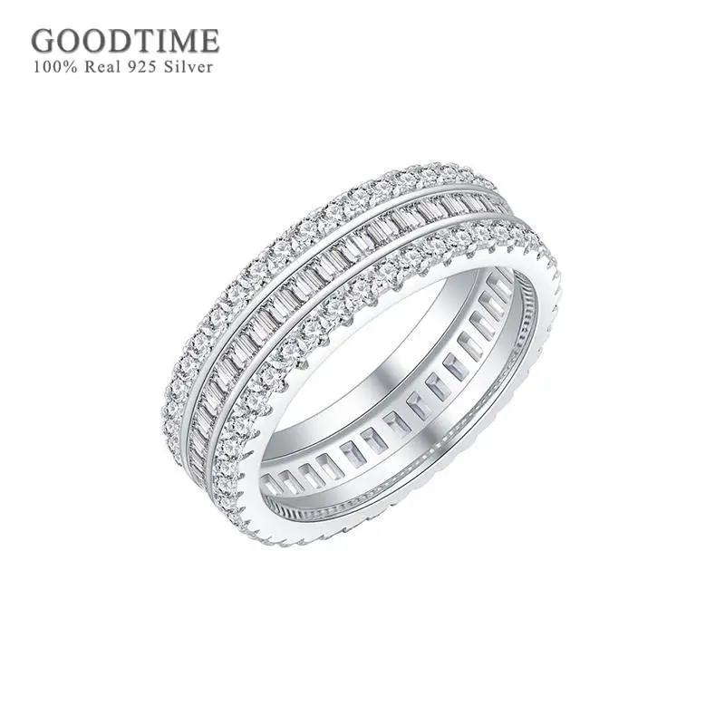 

Vintage Women Ring Pure 100% Solid 925 Sterling Silver Luxury Three Rows Stones Ring Jewelry Anniversary Gift For Wedding