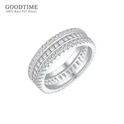 Vintage Women Ring Pure 100% Solid 925 Sterling Silver Luxury Three Rows Stones Ring Jewelry Anniversary Gift For Wedding