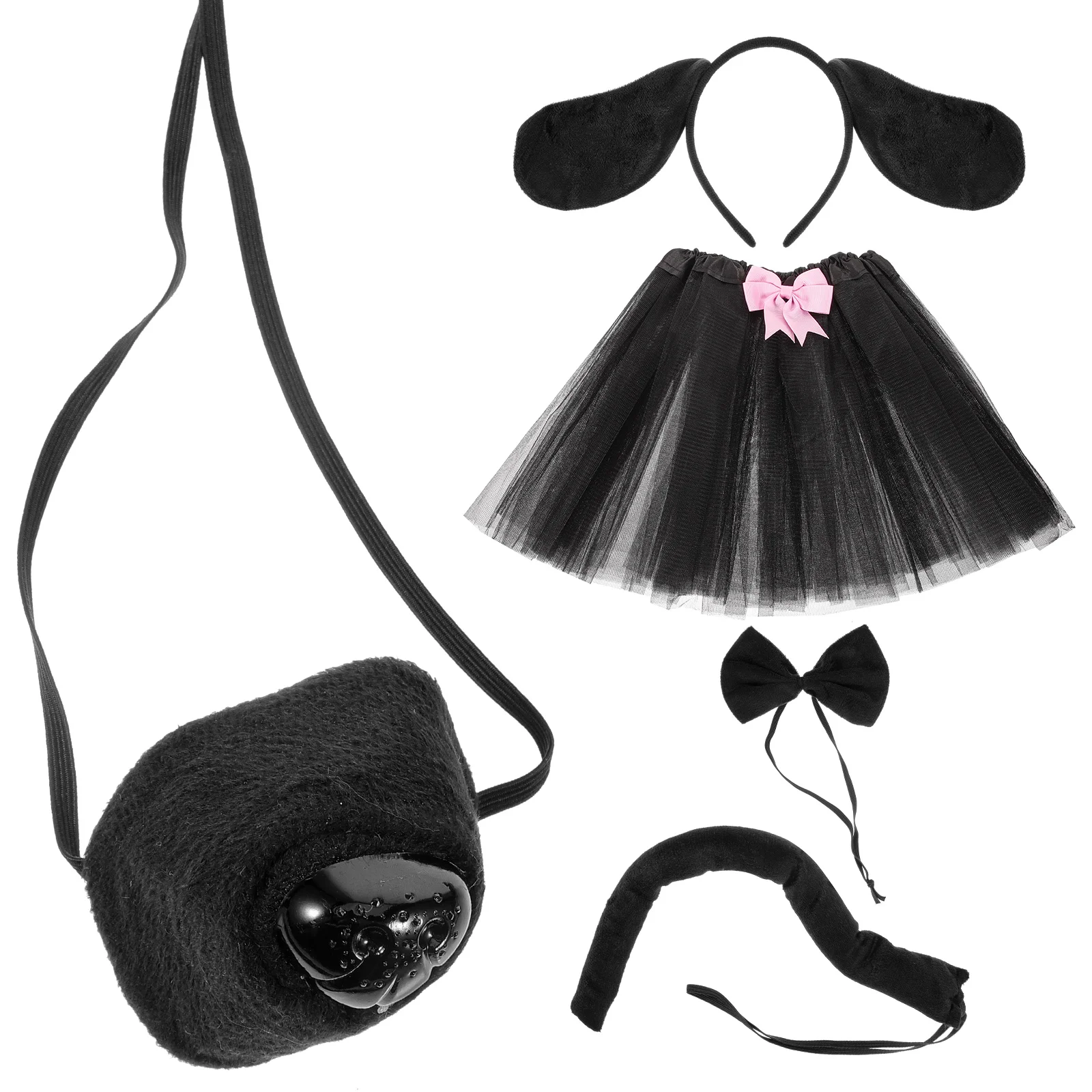 

Black Puppy Costume Set Girls Halloween Party Dog Ear Headband Tutu Skirt Bow Tie Nose Tail Child Accessories Photos Props