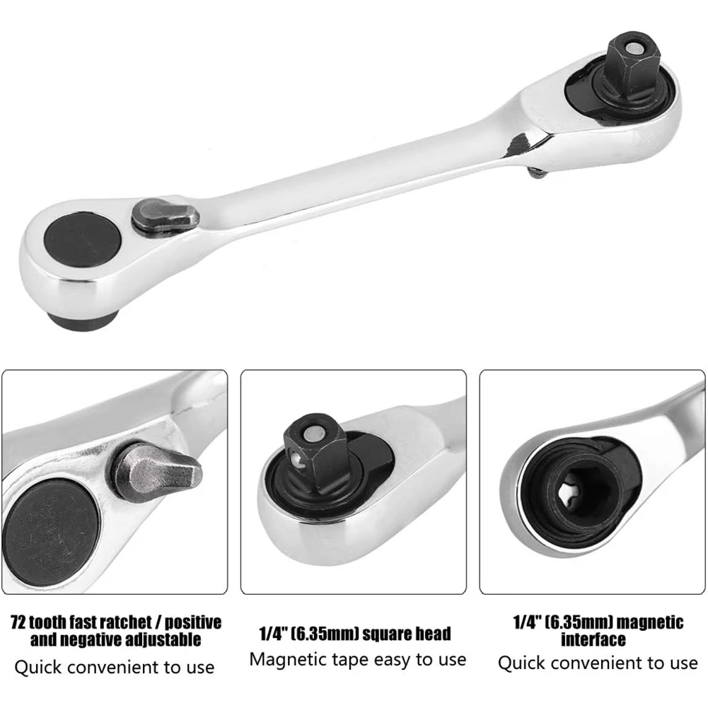 

【Flash Sale】1/4 Inch Mini Ratchet Wrench 72 Teeth Drive Ratchet Wrench Tool Wrench Hex Handle Lock Socket Quick Release Tool