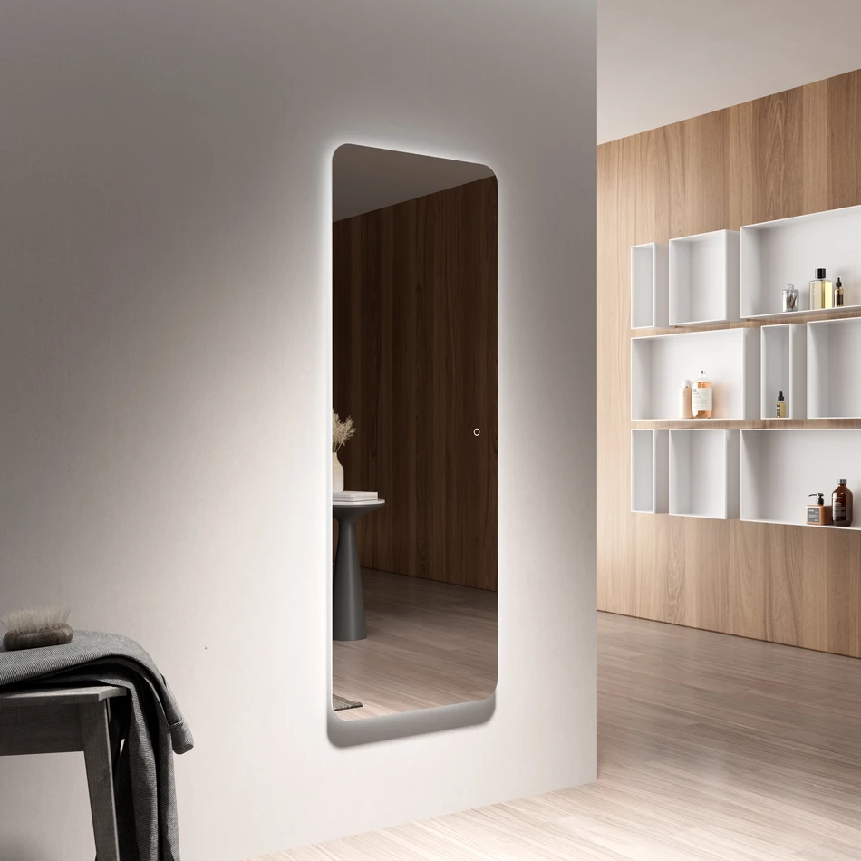 Minimalist Frameless Full Length LED Mirror with Front Light Smart Sensor for Bathroom Hotel Dressing Room