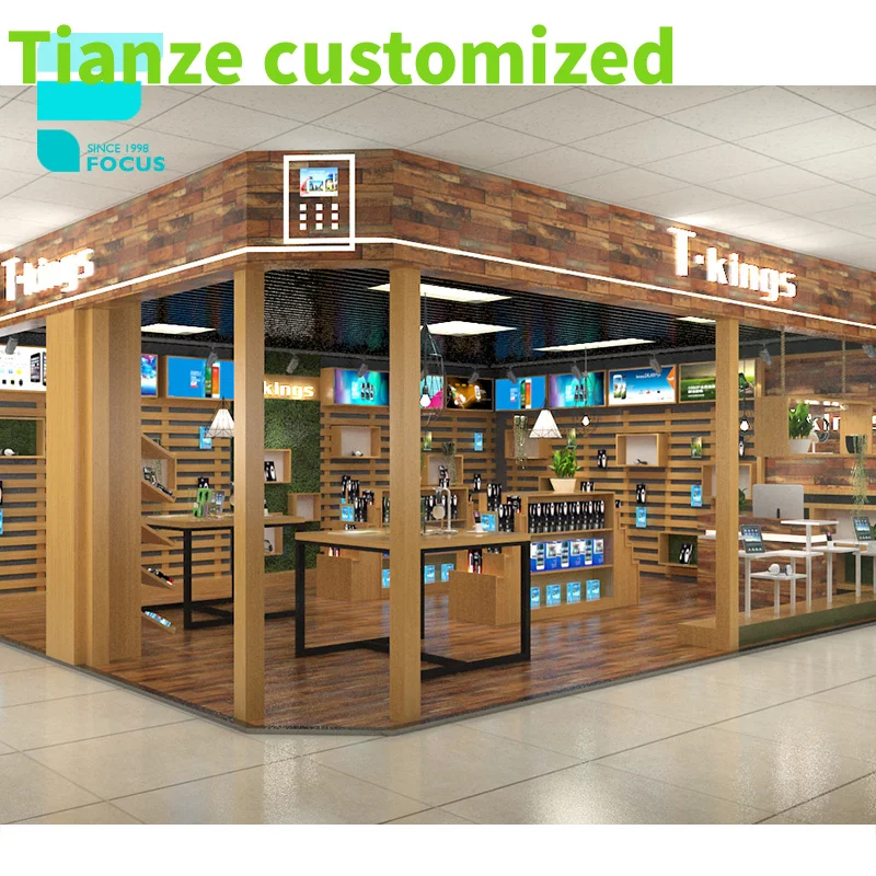 

Customized-Shopping Mall Furniture With Interior Design Cellphone Showroom Display Wooden Counter Glass Showcase Mobile shop