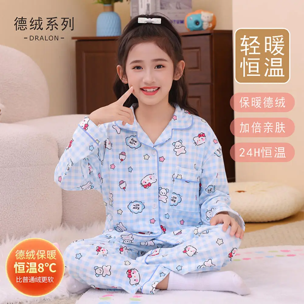 

Sanrio Hello Kitty My Melody Girls Autumn Winter Pajamas Princess Thickened Warm Thin Velvet Children Home Clothes Cartoon Cute