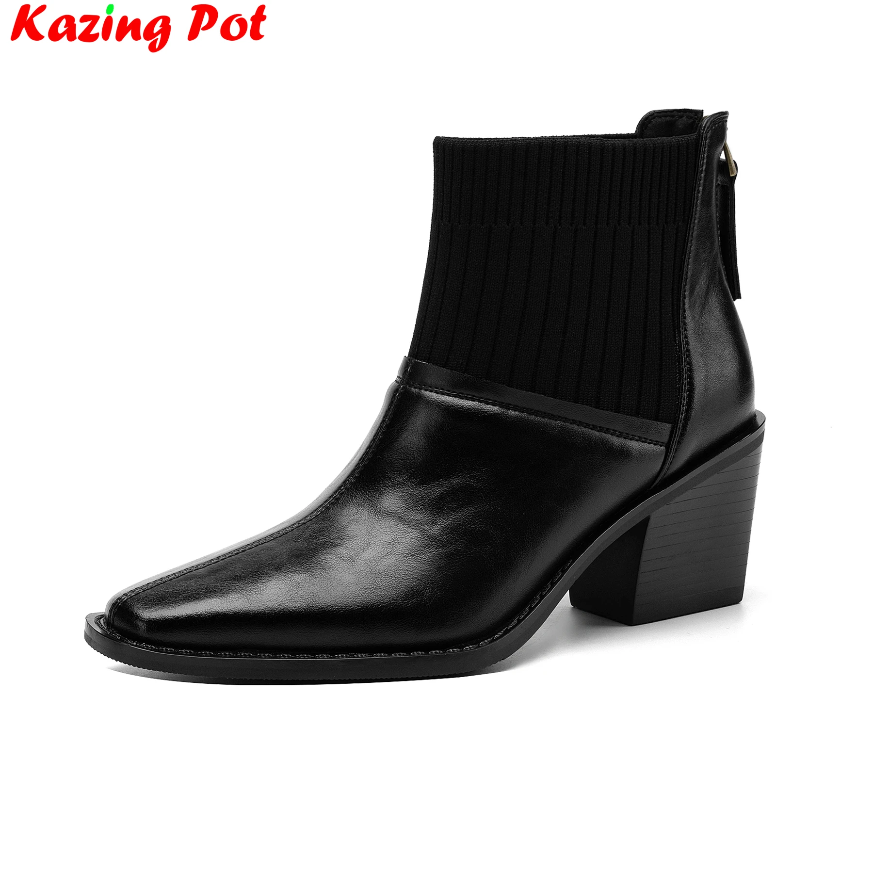 Plus Size 34-42 Cow Skin Round Toe High Heels Brand Modern Boots Warm Winter Shoes Dating Casual Retro Office Lady Ankle Boots